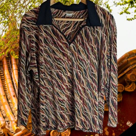 Giorgio Fiorlini Plus XLG Vintage long sleeve polyester blend stretch blouse - Picture 1 of 1